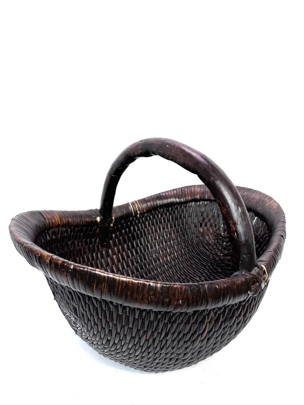 Vintage-Inspired Wicker Basket Brown Willow Large Handwoven One Handle